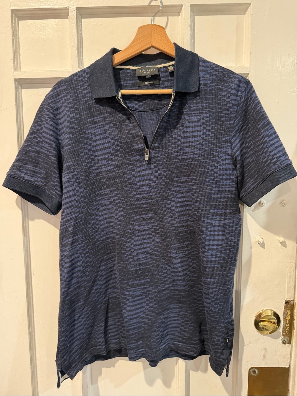 Ted Baker Navy Blue Textured Zip Polo